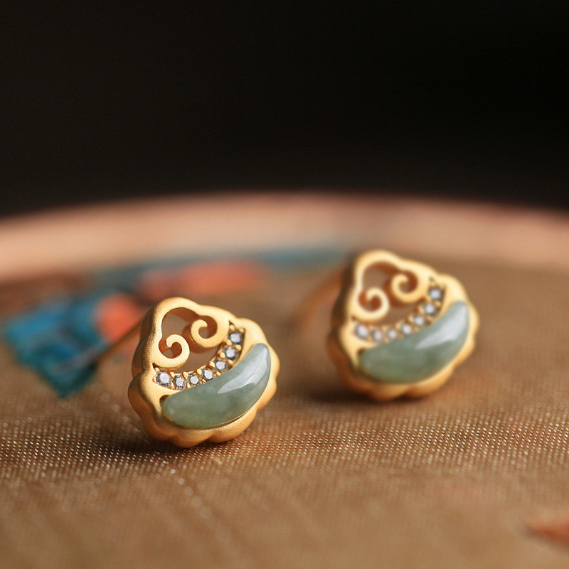 ต่างหูหยกรูปแบบโบราณเงินสเตอร์ลิงหยกรุ่ยอี้
