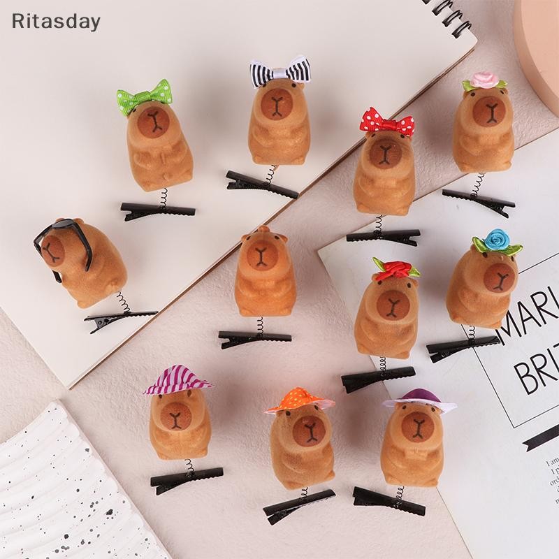 Ritasday 3 ชิ้น Flocking ตลก 3D Kapibala ฤดูใบไม้ผลิ Plush Hairpin แฟชั่นสัตว์น่ารักคลิปผมอุปกรณ์เสริม Headwear ขายส่งใหม่