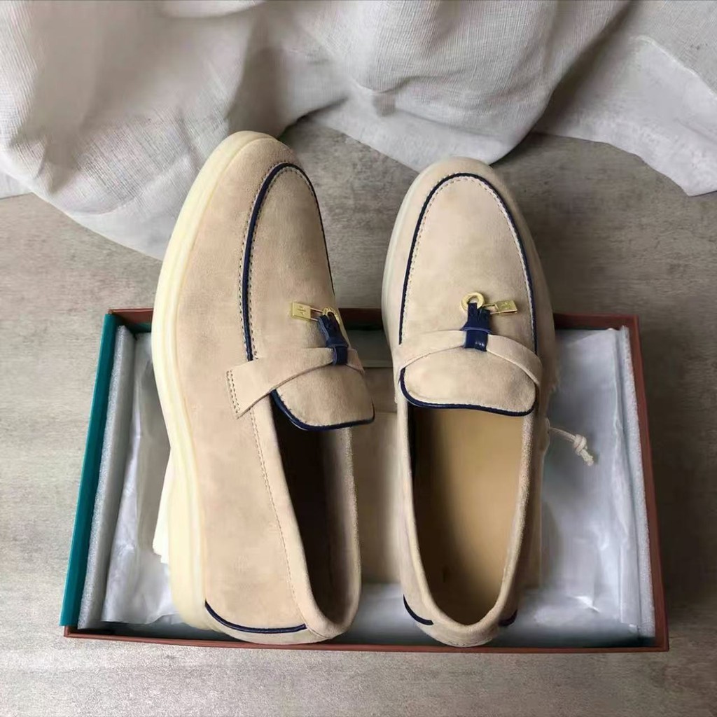 Dfd การค้าต่างประเทศ ห้างหุ้นส่วนจํากัด หนังแท้ใบบน25สไตล์ใหม่ขอบพู่ล็อคสีขาวแต่เพียงผู้เดียวส้นแบนร