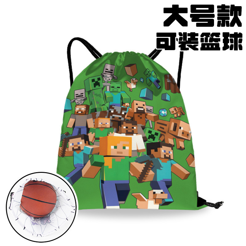 Minecraft Creeper Drawstring Sports Bag – กระสอบยิมความจุขนาดใหญ่สําหรับบาสเก็ตบอล, ขี่จักรยานและวิ่ง