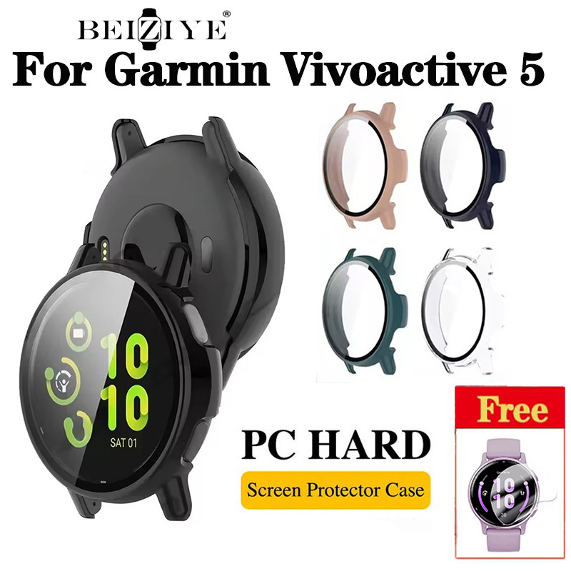 กระจกนิรภัยป้องกัน + PC สําหรับ For Garmin Vivoactive 5 Accessoroy PC All-around กันชนฝาครอบป้องกัน + ป้องกันหน้าจอสําหรับ For Garmin Vivoactive 5 สมาร์ทนาฬิกา