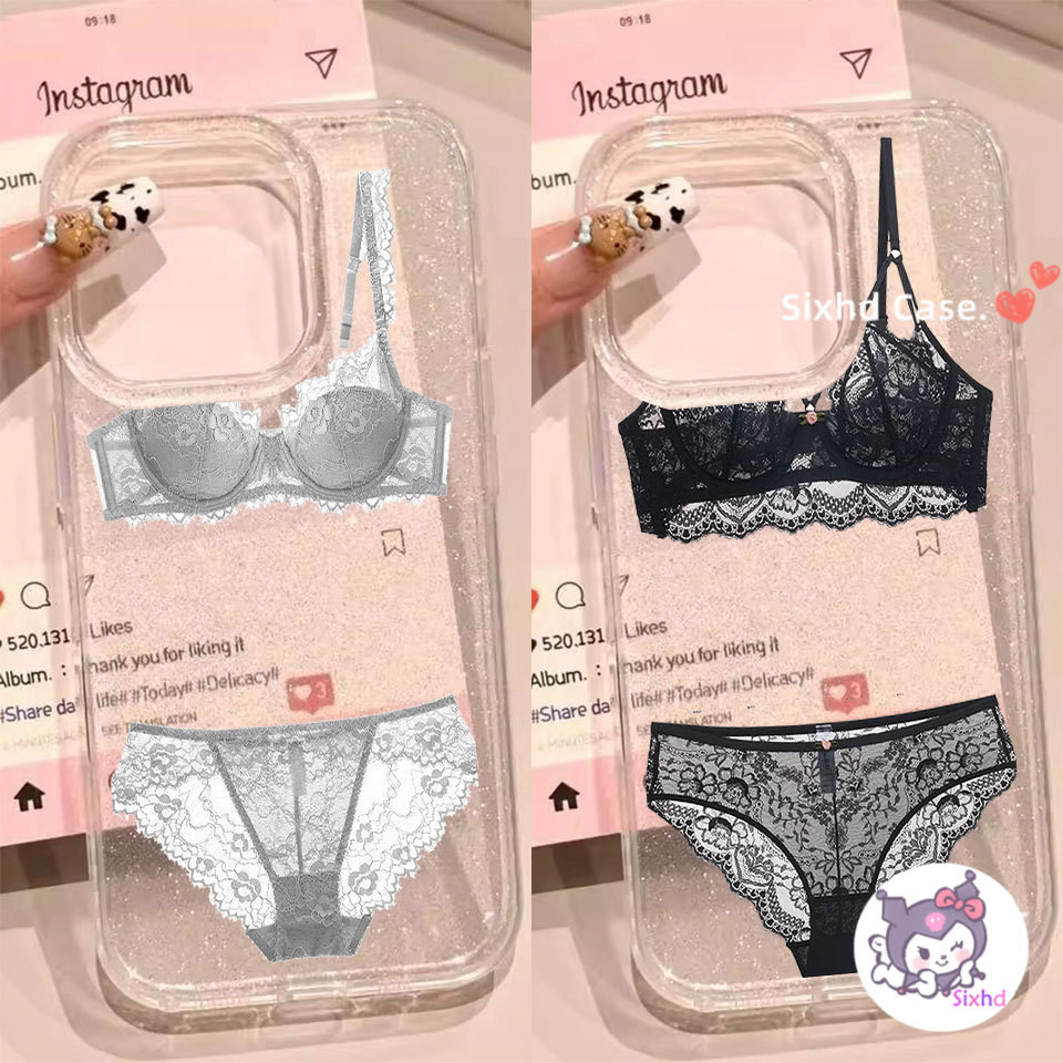 สําหรับ Infinix Smart 9 8 7 5 Hot 40 Pro 50I 40I 30I 9HD Tecno Spark Go 2024 30C 20C 10C หมายเหตุ 40 30 Hot 11 10 9 Play Simple ลูกไม้สีดําชุดชั้นใน Bling Glitter Case Clear Soft Cover