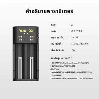 Yonii เครื่องชาร์จถ่าน 18650 3.6V/3.7V 26650 14500 21700 NIMH AA/AAA 1 ช่อง/2 ช่อง/4 ช่อง รางชาร์จถ่าน