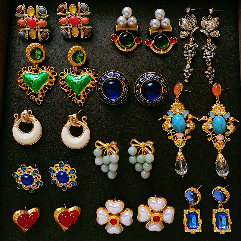 ต่างหูวินเทจยุคกลางย้อนยุคคลาสสิกเข็มเงินโลหะด้อยต่างหูย้อนยุคอารมณ์ฝรั่งเศสสไตล์พระราชวังต่างหูหญิงขายส่ง