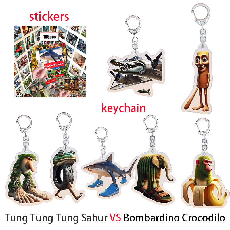 พวงกุญแจอะคริลิค Tung Tung Sahur สติกเกอร์ Bombardino Crocodilo Trralero Tralala Tung Tung Sahur พวง