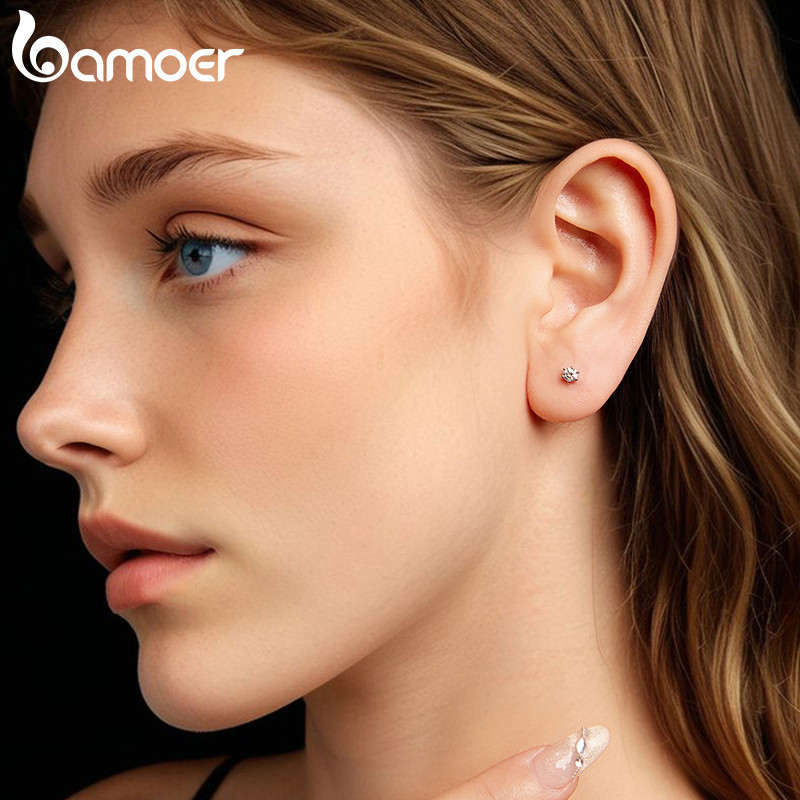 Bamoer ต่างหูเงินแท้ 925 หกง่าม Moissanite S รูปที่ 7
