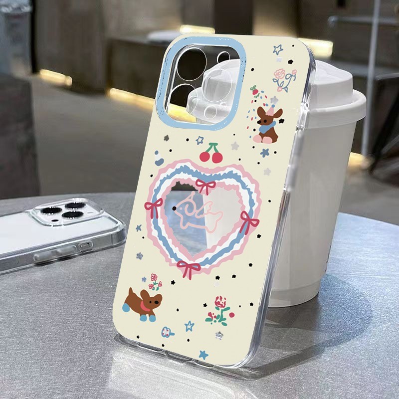 ปลอกสําหรับiPhone 16 15 14 13 12 11 Pro Max 16E XR X XS Max 7 8 Plus SE2 มินิน่ารักสุนัขมีความสุขGraffitiโบว์ดอกไม้รักเชอร์รี่ลูกสุนัขใสกันกระแทกTPU Soft Cover - รูปที่ 6