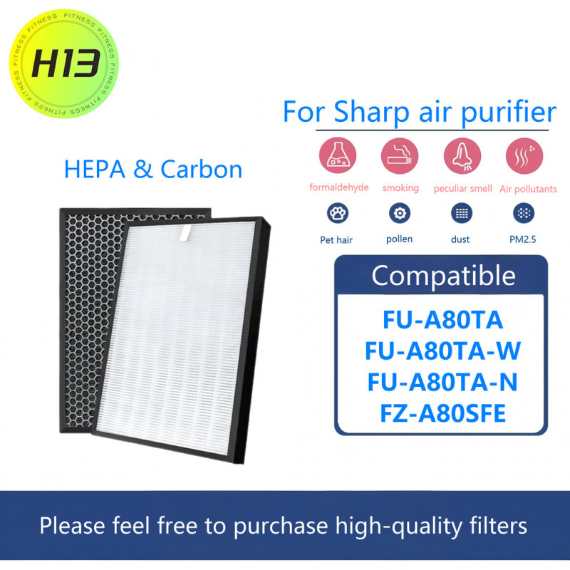 (H13) For Sharp air purifier filter FU-A80TA FU-A80TA-W FU-A80TA-N FZ-A80SFE HEPA&Carbon