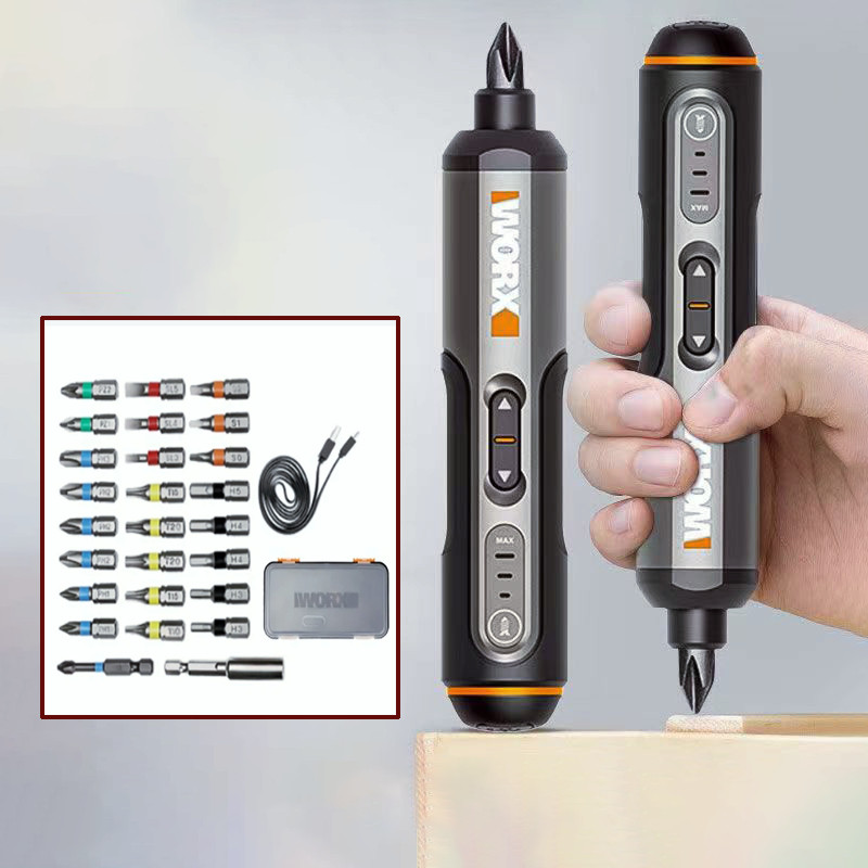 Worx 4V ไขควงไฟฟ้าขนาดเล็กชุด WX240 ไขควงไฟฟ้าไร้สาย USB Handle พร้อม 26 บิตชุดเครื่องมือเจาะ