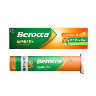 BEROCCA IMMU D+ C , D Plus Zinc (บีรอคคา อิมมู ดี พลัส ผลิตภัณฑ์เสริมอาหาร) เม็ดฟู่รสส้ม 15 เม็ด[IP]