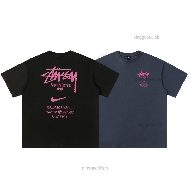 พิมพ์ลายตัวอักษรสีชมพู 260ก ผ้าเส้นด้ายคู่เสื้อยืดผู้ชายและผู้หญิง