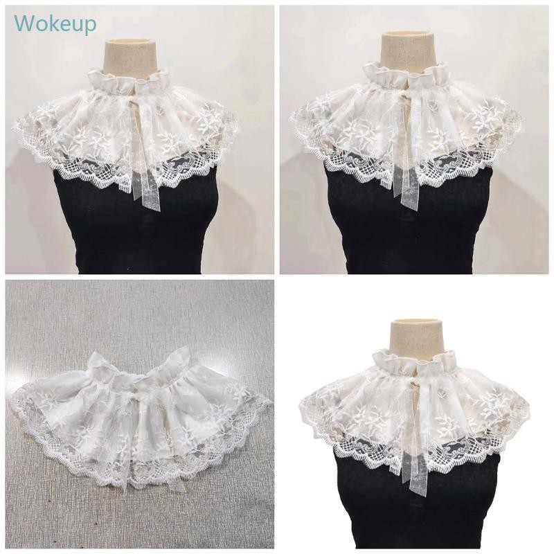 Wake Victorian Ruffled Choker Collar ตกแต่ง Sheer Renaissance คอสเพลย์ยุคกลาง