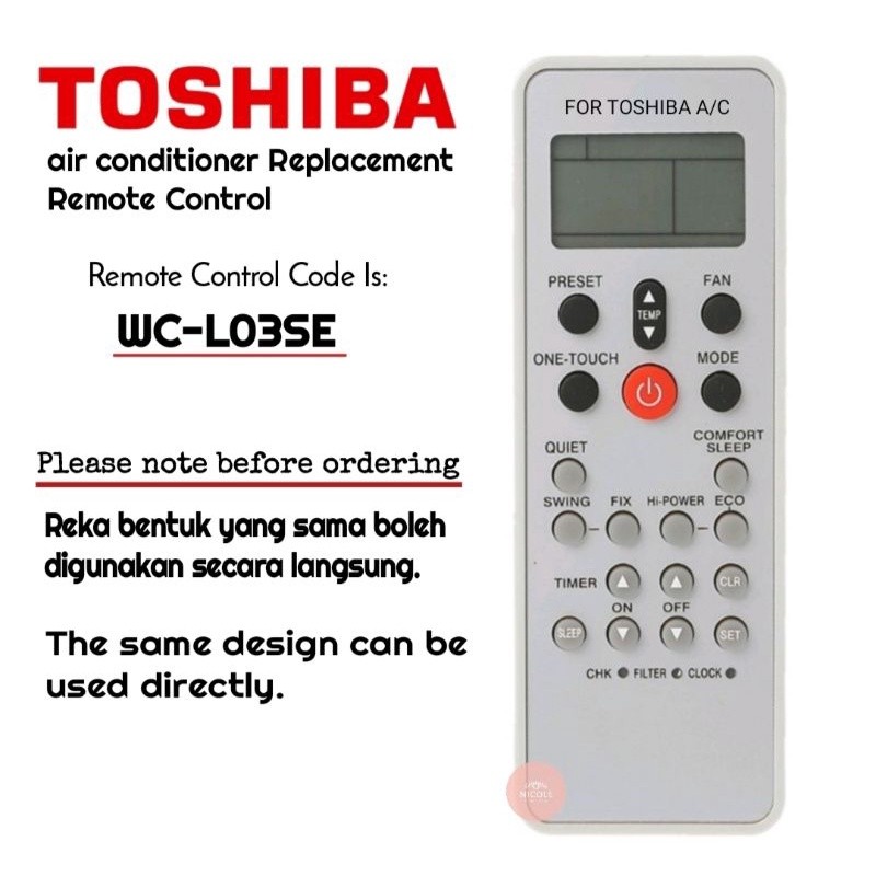 รีโมทเปลี่ยนเครื่องปรับอากาศ Toshiba Air Cond WC-L03SE