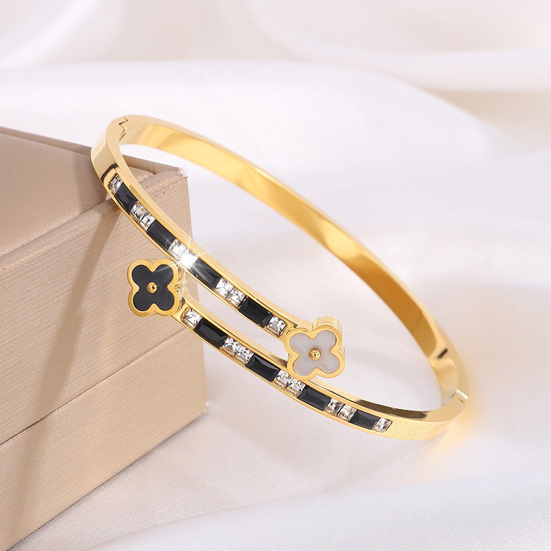 สร้อยข้อมือฝังเพชรเหล็กไทเทเนียมระดับไฮเอนด์ดอกไม้ใบไม้พร้อมอุปกรณ์เสริมสร้อยข้อมือแบบปรับได้สําหรับผู้หญิง - รูปที่ 6