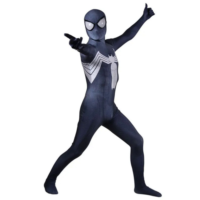 Halloween Adults Kids Black Cosplay Costume Venom Symbiote Spiderman SuperHero Zentai Suit Men Boys 