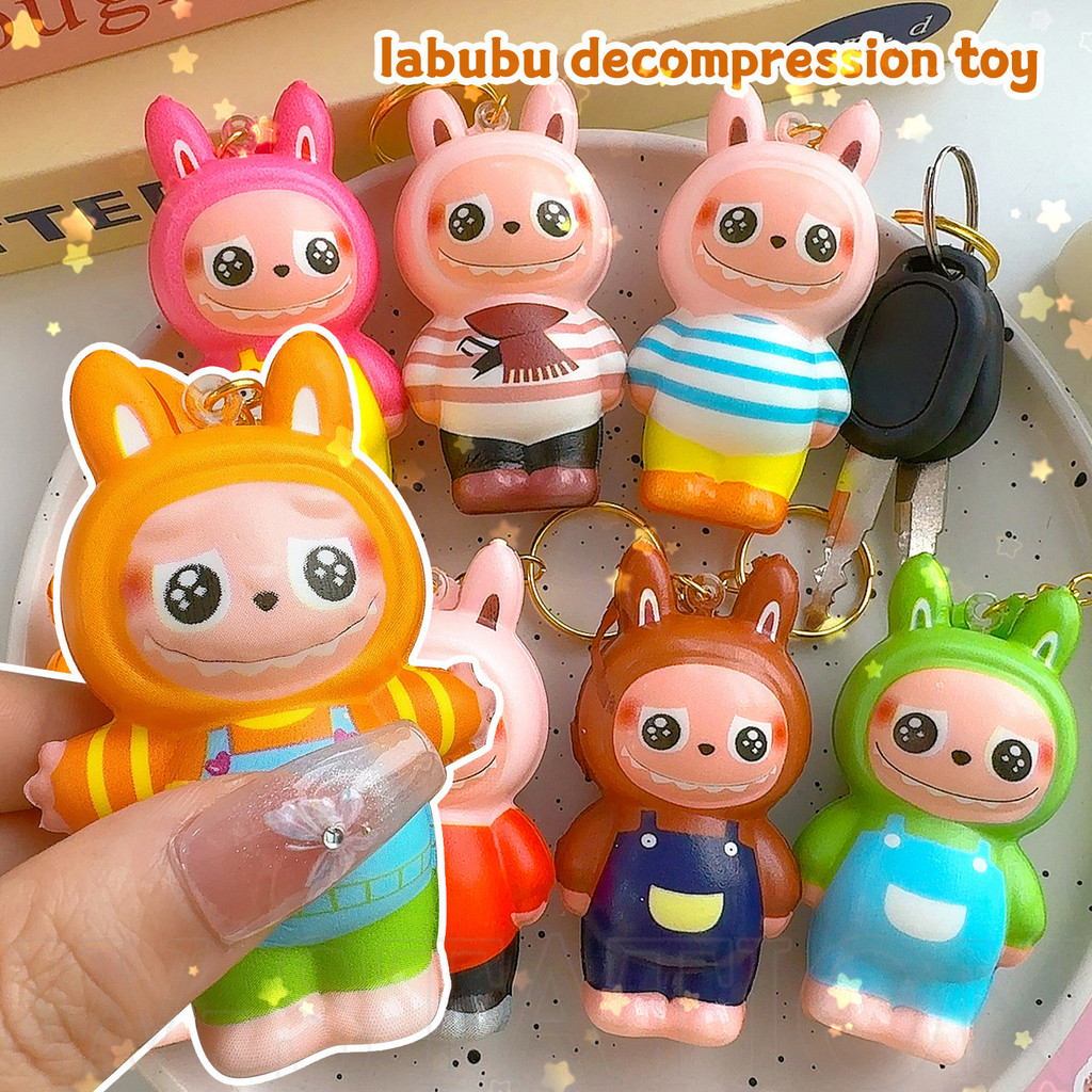 Labubu Pinch Toy - ของเล่นบีบรีบาวด์ช้า - ตลก น่ารัก การ์ตูนอะนิเมะ แกะ - กางเกงสายรัด EVA แบบนุ่ม ตุ๊กตาแกะ - ผู้ใหญ่เด็กของเล่นบีบอัด