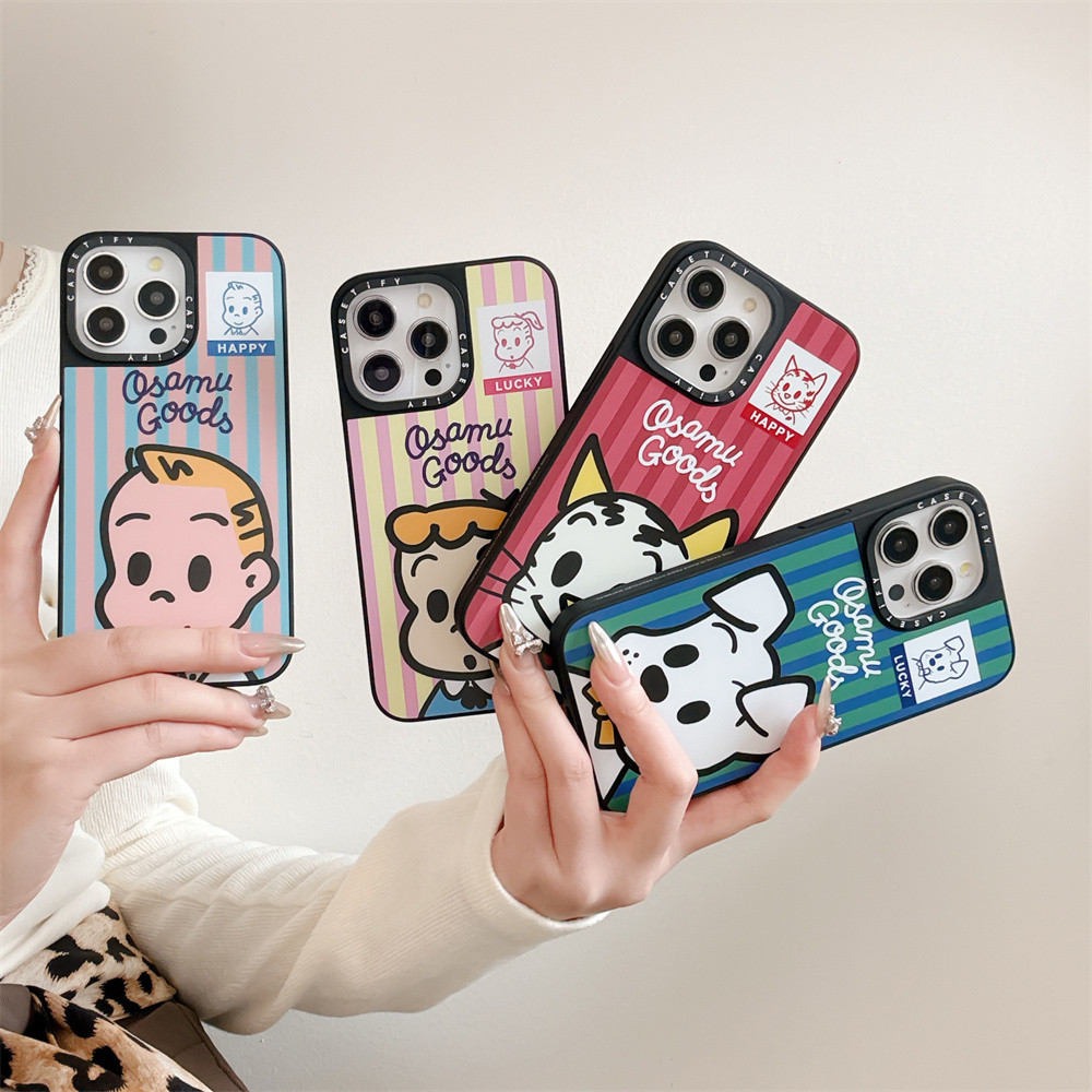 Casetifg Harada Osamu Lucky Boy กระจกเคสโทรศัพท์พร้อมกล่องสําหรับ iPhone 16 11 12 13 14 15 Pro Max 16 Plus กันกระแทกป้องกันด้านข้างตัวอักษรแกะสลักปลอกซิลิโคน PC คลุมทั้งหมด
