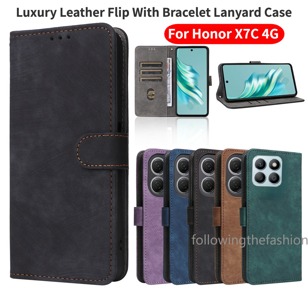 Lanyard Matte กระเป๋าหนังสําหรับ Honor X7C 4G Honor X7C X9C X5B X5B Plus 4G 5G 2024 Honor X7D 4G 5G 