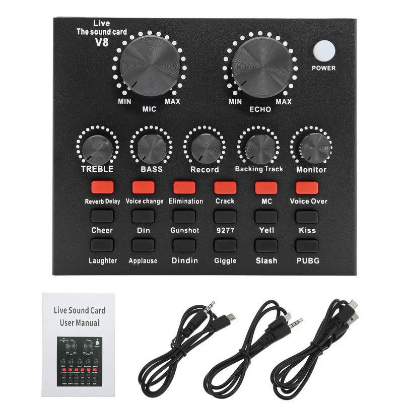 V8 Sound Card Audio USB Headset Microphone Webcast Live External Sound Cards Karaoke Recording Audio