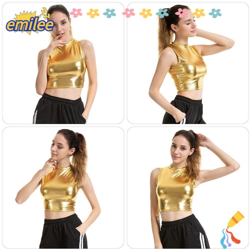 Emilee Bralette Tops, เครื่องแต่งกายแขนกุด, ผู้หญิงหนังเลียนแบบเงา Slim Short Crop Top Stage