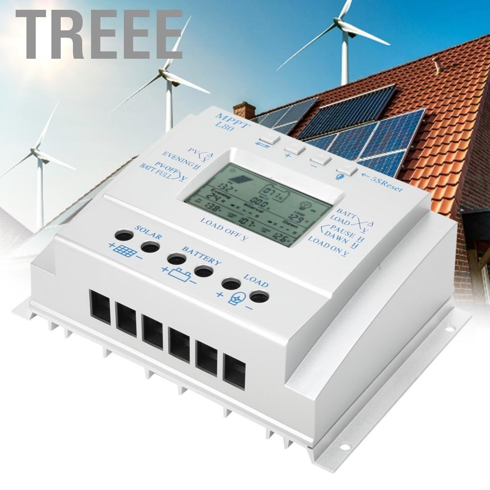 Treee 80A ตัวควบคุมการชาร์จพลังงานแสงอาทิตย์ MPPT L-80 จอแสดงผล LCD PWM ไฟฟ้าโซลาร์เซลล์