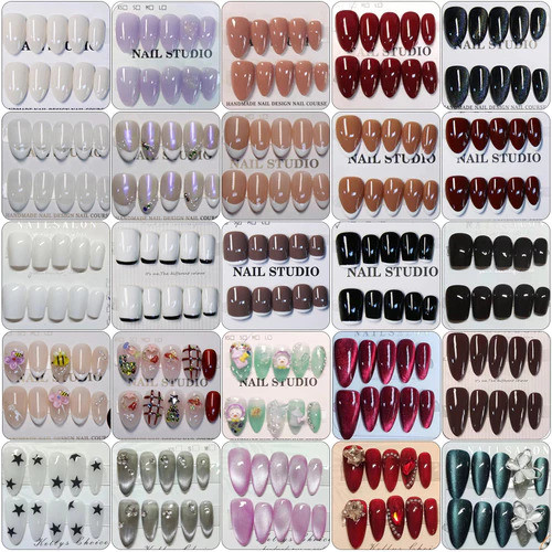 100% เต็มแฮนด์เมดสั้นอัลมอนด์สีแดงสีขาวสีดำส่วนบุคคลแมวตาเล็บปลอมเปลือยรูปแบบต่างๆที่เรียบง่ายเล็บส่องไฟกดบนเล็บด้วยกาวนำมาใช้ใหม่