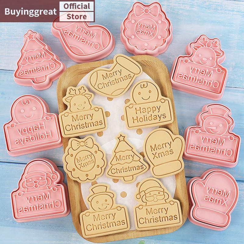 Tst 8 ชิ้น/เซ็ตธีมคริสต์มาสคุกกี้แม่พิมพ์ Santa Claus Elk Snowman Gingerbread Man รูปแบบเครื่องตัดบิสกิต Party เค้กอุปกรณ์ตกแต่ง SG