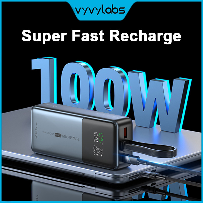 Vyvylabs ใหม่ 100W Power Bank 20000mAh จอแสดงผลดิจิตอลพร้อมสายชาร์จเร็วแบตเตอรี่ภายนอกสําหรับ Macbook DELL XIAOMI iPhone 15 16 Pro Max