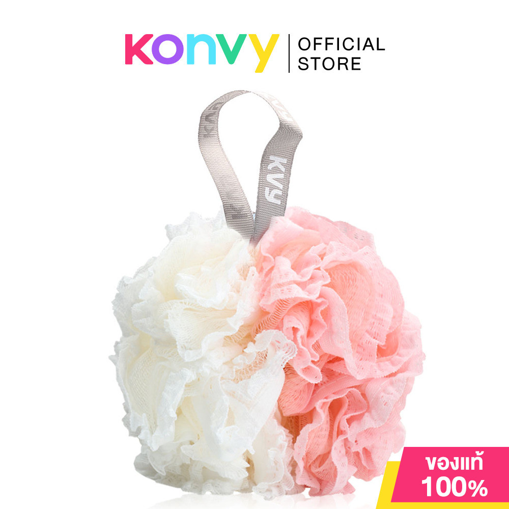 KVY Super Soft Lace Bath Ball #Pink & White เควีวาย ใยขัดผิวกายสำหรับอาบน้ำ สีชมพูและสีขาว.