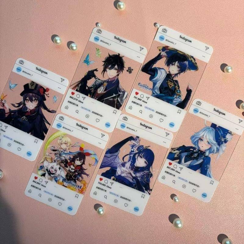 6 ชิ้น/ล็อต Genshin Impact Pvc โปร่งใสการ์ด Photo Props Diy การ์ดอะนิเมะอุปกรณ์ต่อพ่วงน่ารัก Hu Tao Zhongli Raiden Shogun wanderer Furina Focalors Paimon Lumine สะสมของขวัญของเล่น