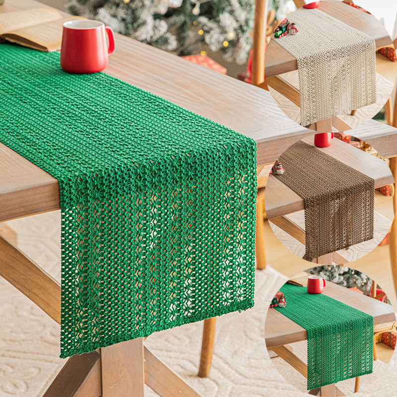 ตกแต่งคริสต์มาส อเมริกันลายเย็บกลวงทอพู่ผ้าปูโต๊ะยาวเหมาะสําหรับบ้านตกแต่งวันหยุดตารางเสื่อผ้าฝ้ายและผ้าลินินย้อนยุคตารางวิ่ง