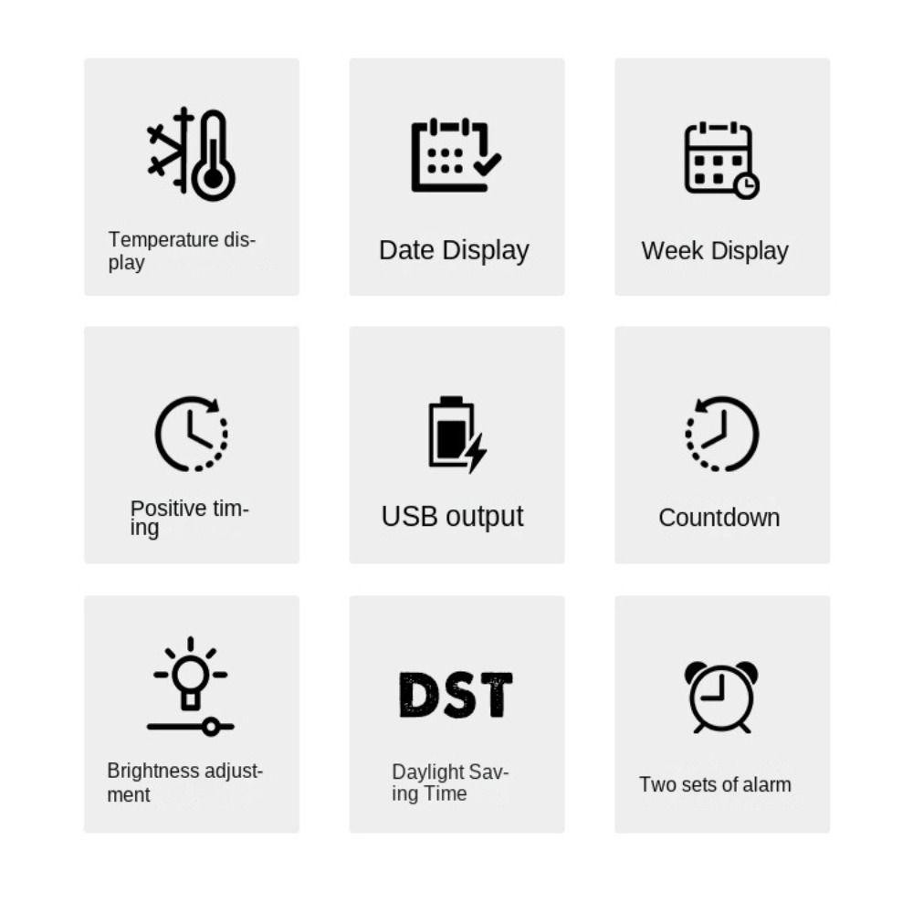 PIXELLY นาฬิกาแขวนอิเล็กทรอนิกส์, นาฬิกา LED ดิจิตอลวันที่อเนกประสงค์, การควบคุมด้วยเสียง DST นาฬิกาตั้งโต๊ะแสดงอุณหภูมิสําหรับห้องนอน - รูปที่ 2