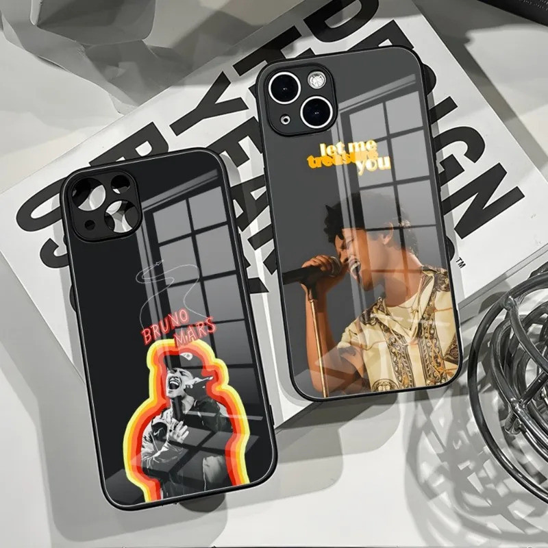 Bruno Mars อเมริกันชายนักร้องเคสโทรศัพท์สำหรับ iPhone 14 PRO MAX 15 12 11 13 MINI X XR XS 8 7 6 plus SE กระจกนิรภัย
