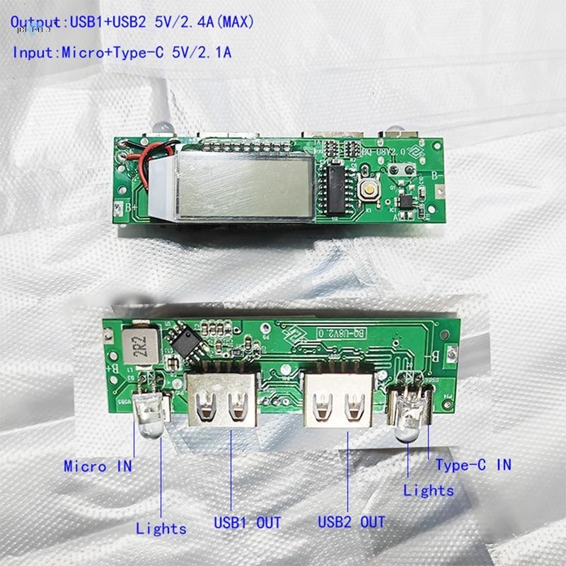 แบตเตอรี่ลิเธียม Charger Board Mobile Power Board LED Dual USB 5V 2.4A แผงวงจร Micro/Type-C USB Powe