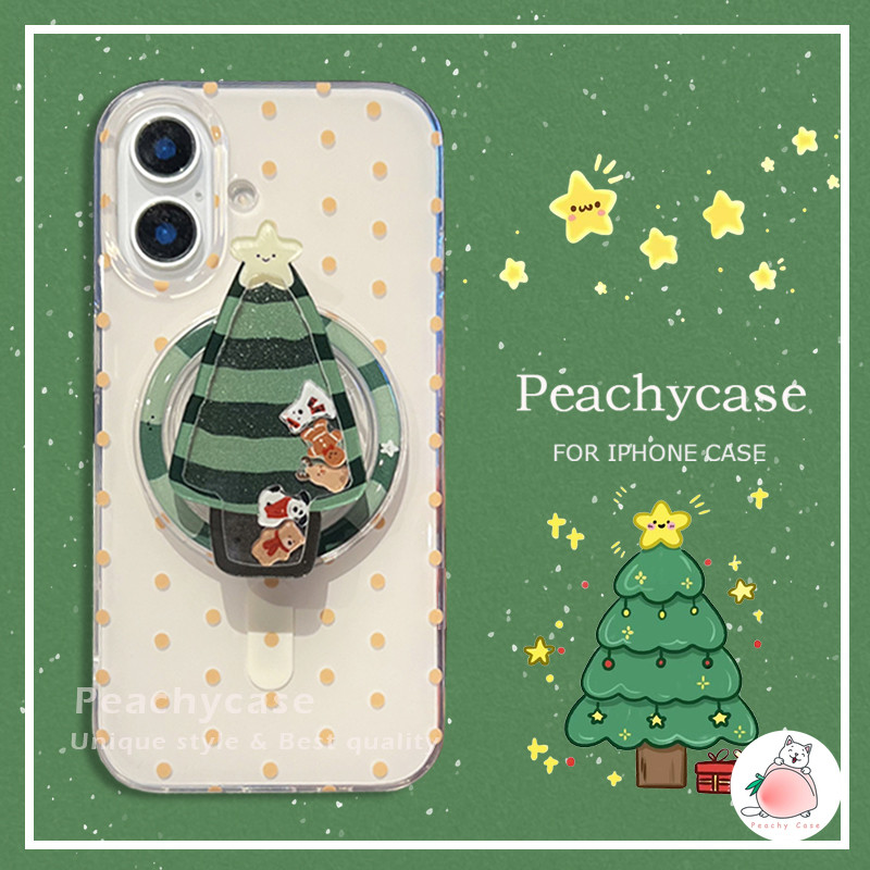 น่ารัก Slippable Puppy Christmas Tree Holder ไร้สายชาร์จแม่เหล็กเคสโทรศัพท์สําหรับ iPhone 16 15 14 13 Pro Max 16promax Shock ทน IMD โทรศัพท์มือถือปกหลัง