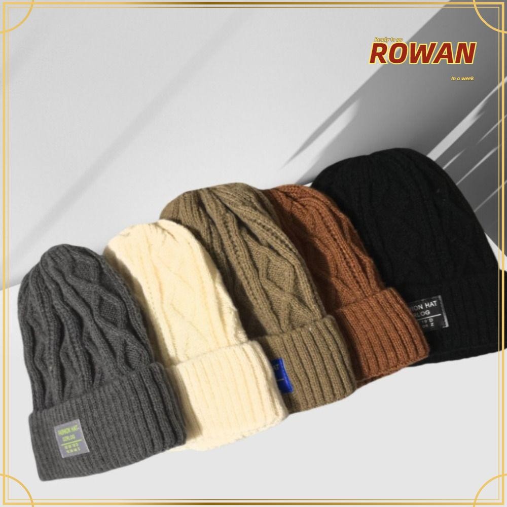 Rowans หมวกฤดูหนาว, สีทึบเพิ่มหมวกบีนนี่บุขน, อุปกรณ์ป้องกันหูแบบสบาย ๆ หมวกถักหนาอบอุ่น