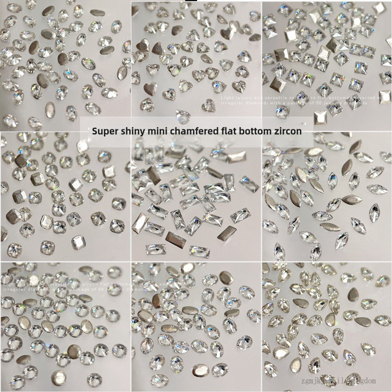 เครื่องประดับเพชรรูปเล็บทรงเหลี่ยมขนาดเล็กแวววาว 50 ชิ้น / ตกแต่งเล็บทรงหยดน้ำสีขาวฮอร์สอาย ทรงเพชร / เครื่องประดับทำเอง