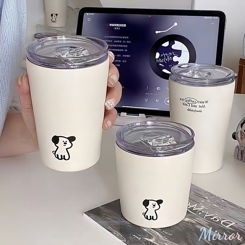 แก้วน้ำสูญญากาศสแตนเลส 240/360 มล. ลายลูกสุนัขน่ารัก แก้วเก็บความร้อนแบบพกพา แก้วน้ำพกพาสะดวก ลายนักเรียน แก้วกาแฟ M
