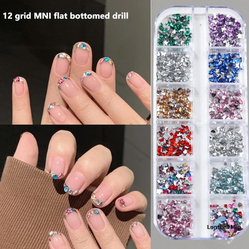LontimeMio 12 ตาราง Rhinestone แบนกลับ ตกแต่งเล็บ 3D สําหรับ DIY เล็บสวย