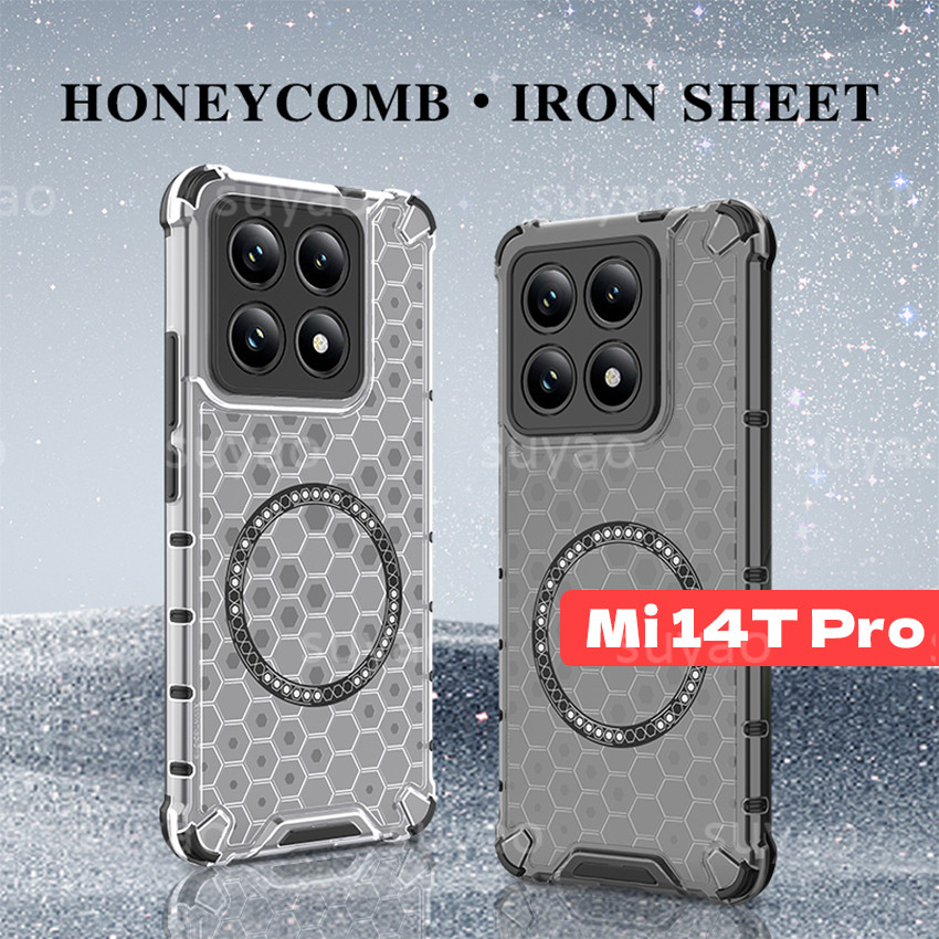 สําหรับ Xiaomi 14T Pro 14TPro Mi14T Mi 14 T Ultra เคสโทรศัพท์รังผึ้งแม่เหล็ก Xiaomi14T Clear View อะคริลิคลายสก๊อตกันกระแทกกันชนถุงลมนิรภัย Soft TPU Edge ปลอก hp ปกหลัง