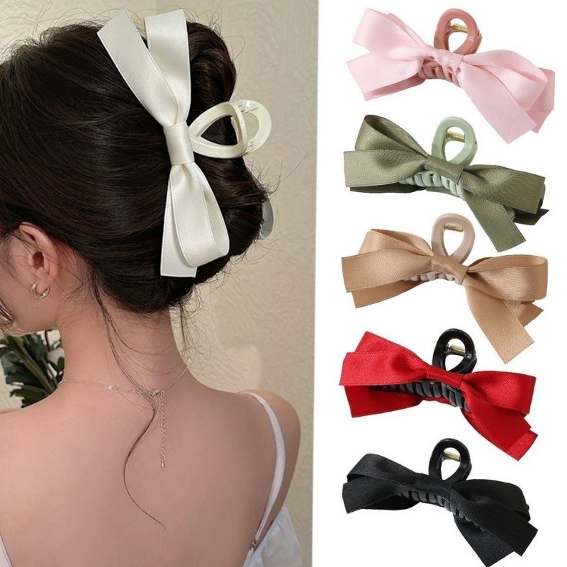 15เซนติเมตรที่เรียบง่ายสีทึบซาตินโบว์คู่กิ๊บผู้หญิงพรีเมี่ยมฉลามคลิปแฟชั่นอุปกรณ์ผม