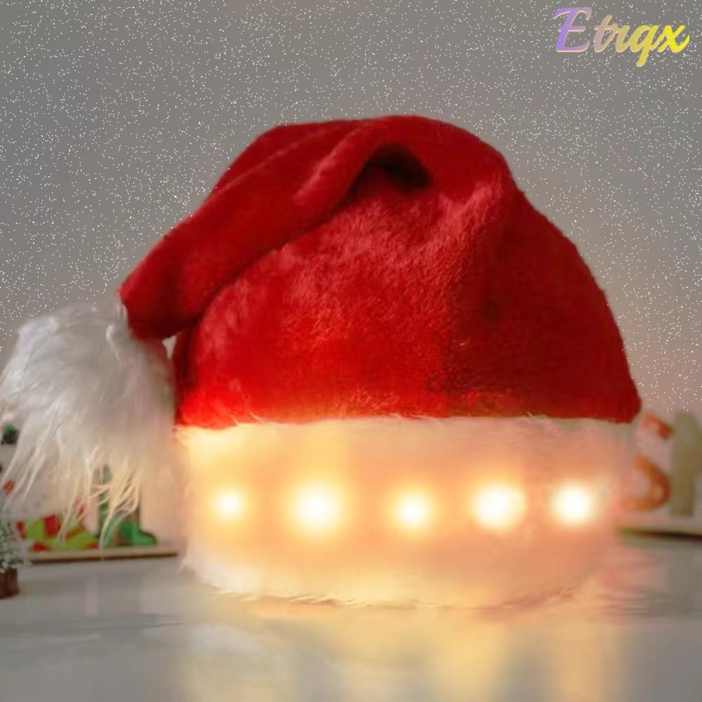 Etrqx หมวกซานต้า, ไฟ LED Headdress หมวกคริสต์มาส, ปียาวตุ๊กตา Luminous หมวกคริสต์มาสผู้ใหญ่
