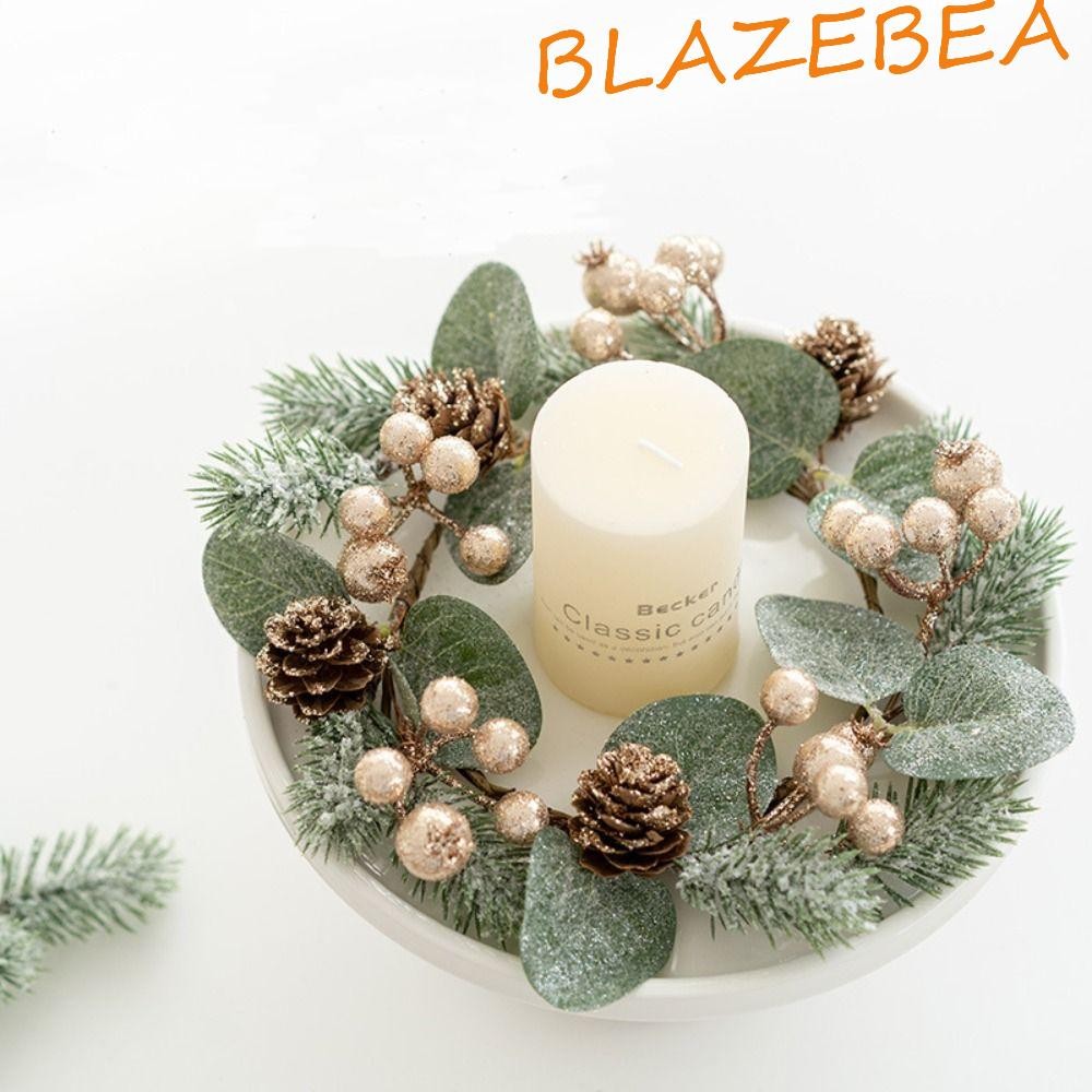 Blazebea พวงเทียน,ดอกไม้ประดิษฐ์ Pinecone เทียนแหวน,การถ่ายภาพ Props Garland Party Supplies สีเขียว Leaf เชิงเทียนพวงหรีดตกแต่งคริสต์มาส