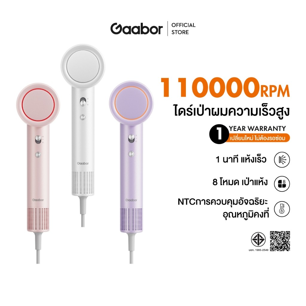 【New Arrival】Gaabor ไดร์เป่าผม ความเร็วสูง เครื่องเป่าผม 110000 รอบต่อนาที ความเร็วลม 63ม./วินาที HD-M02