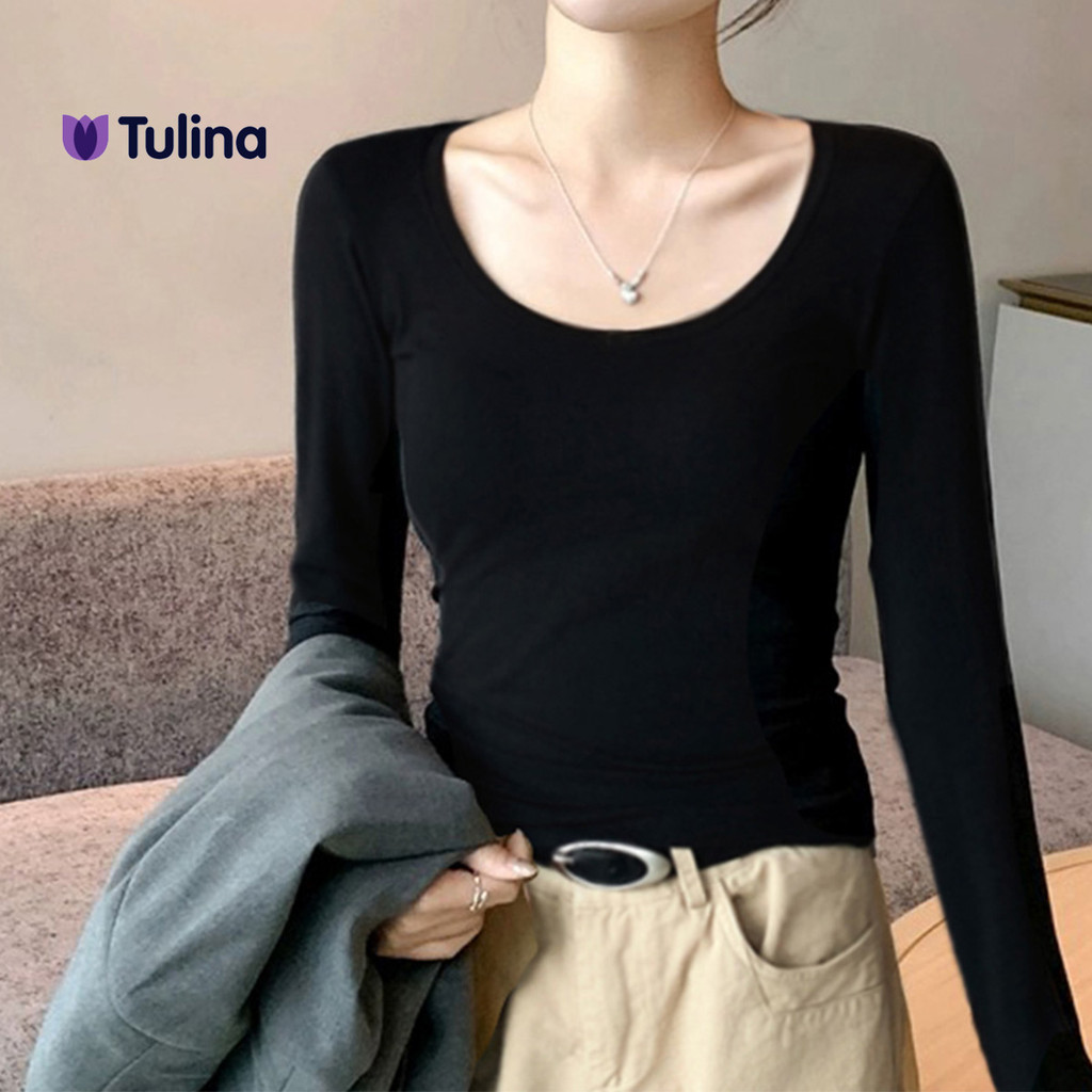 เสื้อยืดผู้หญิงแขนยาวสีดำใส่สบาย