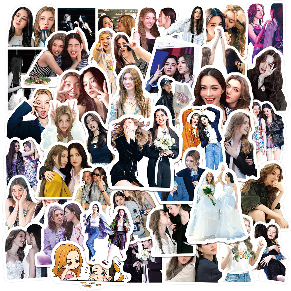 Lingorm สติกเกอร์ติดสมุดโน้ตสำหรับสองคน58ชิ้น DIY กันน้ำถ้วยตกแต่งสติกเกอร์เคสโทรศัพท์ ใจซ่อนรักหลิงออมหลิงหลิงคองออมกรณ์นภัส
