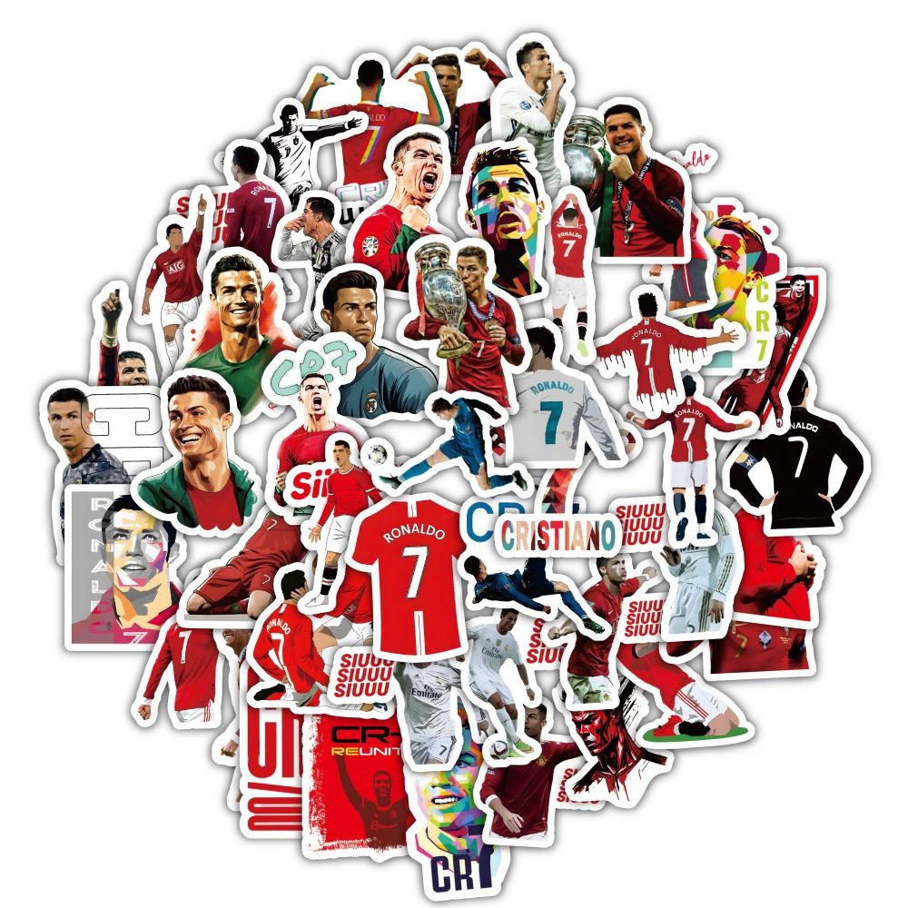 60pcs ฟุตบอล Superstars Cristiano Ronaldo Graffiti สติกเกอร์สําหรับจักรยานบัญชีมือกล่องดินสอ Decals LanLanStickersWorld