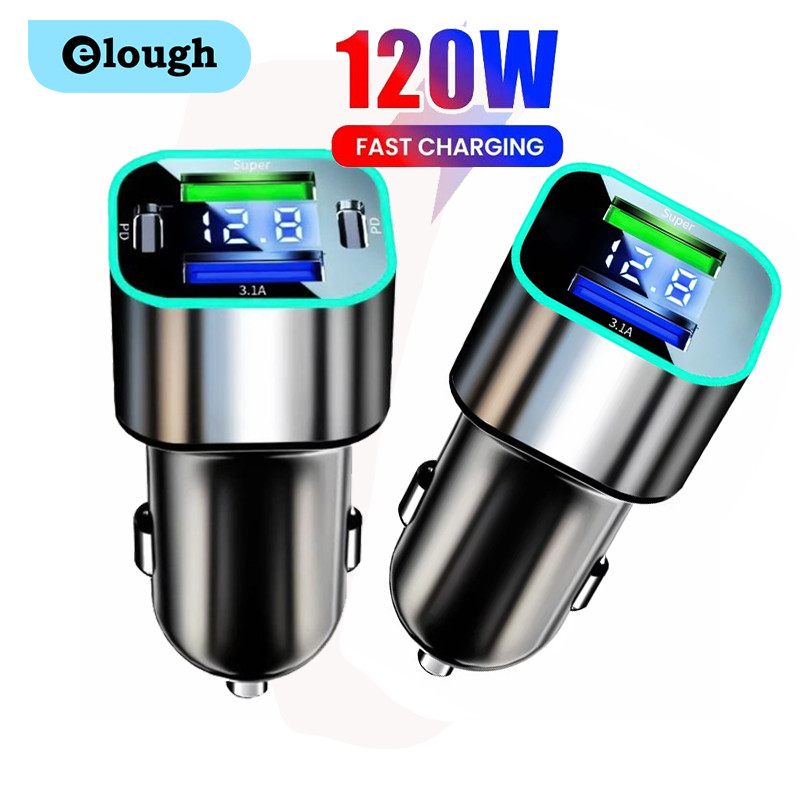 Elough 4 พอร์ต 2 USB 2 ประเภท C ชาร์จอย่างรวดเร็ว Car Charger พอร์ต USB คู่รถโทรศัพท์อะแดปเตอร์สําหรับโทรศัพท์มือถืออุปกรณ์เสริม