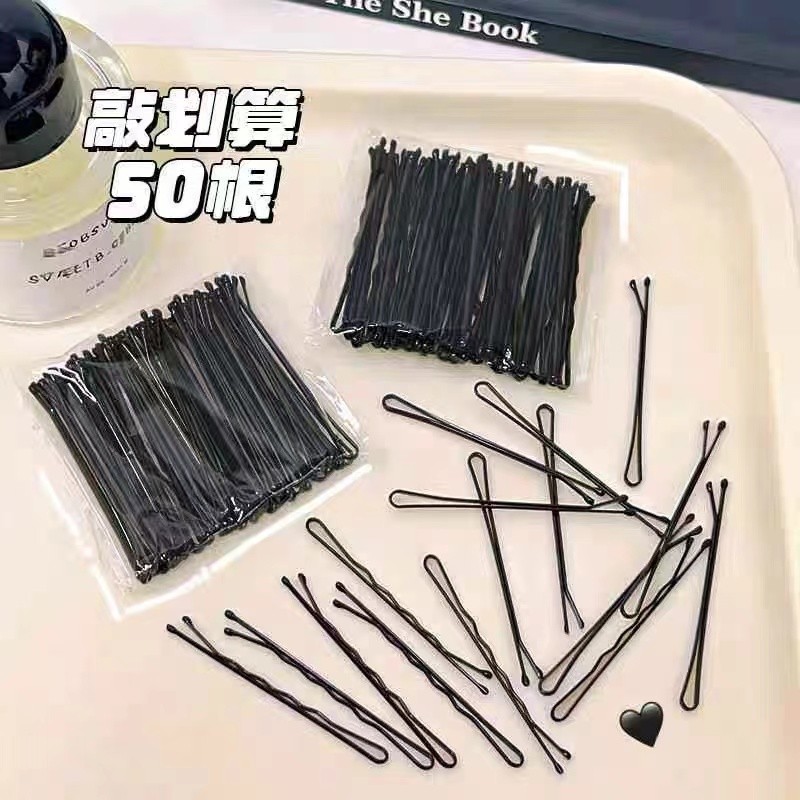 กิ๊บติดผมแบบเรียบง่ายสีดํา 50 ชิ้นสําหรับรวบรัดผมหักและคลิปหน้าม้าสําหรับผู้หญิง