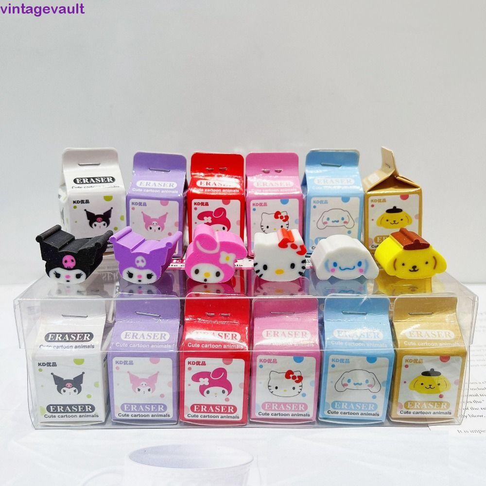 Vintagevault ยางลบยางน่ารัก, Melody Kuromi Kawaii อะนิเมะเช็ดยางลบ, Creative น่ารักกล่องนม Cinnamoroll ดินสอยางเด็ก